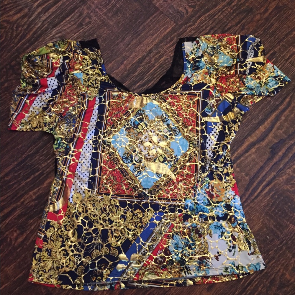 Women’s 3X Dots Multi-Color Open Back W/Lace Top